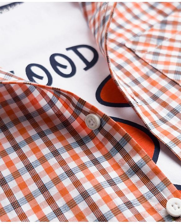 Pine Kids 100% Cotton Woven Full Sleeves Checks Shirt & Sleeveless Tank T-Shirt With Text  Print - Multicolour