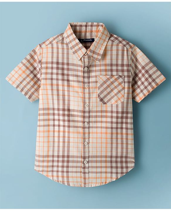 Pine Kids 4-5Y Male Multicolour 100% Cotton Woven Half Sleeves Checks Shirt With Sleeveless Tank T-Shirt