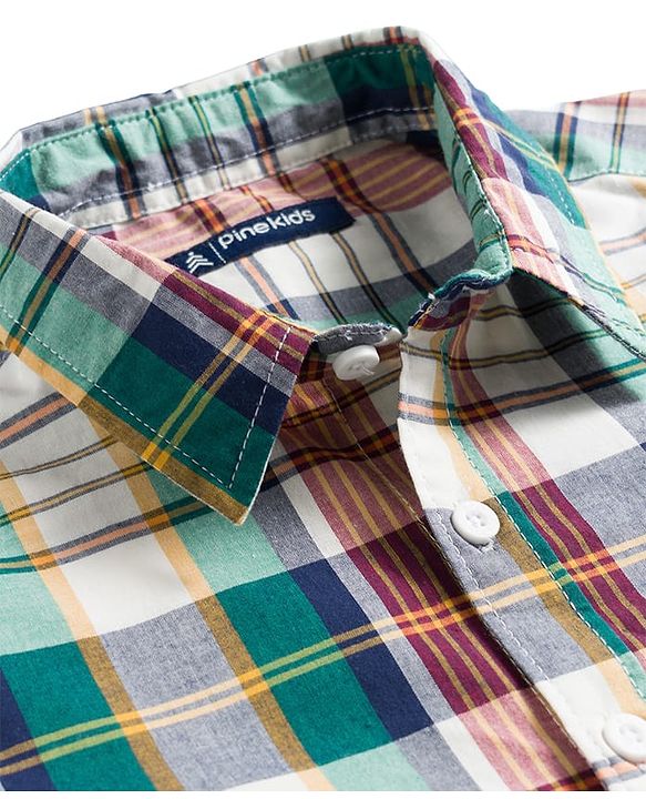Pine Kids 100% Cotton Woven Half Sleeves Multicolour Checks Shirt for Boys 4-5Y