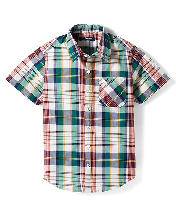 Pine Kids 100% Cotton Woven Half Sleeves Multicolour Checks Shirt for Boys 4-5Y