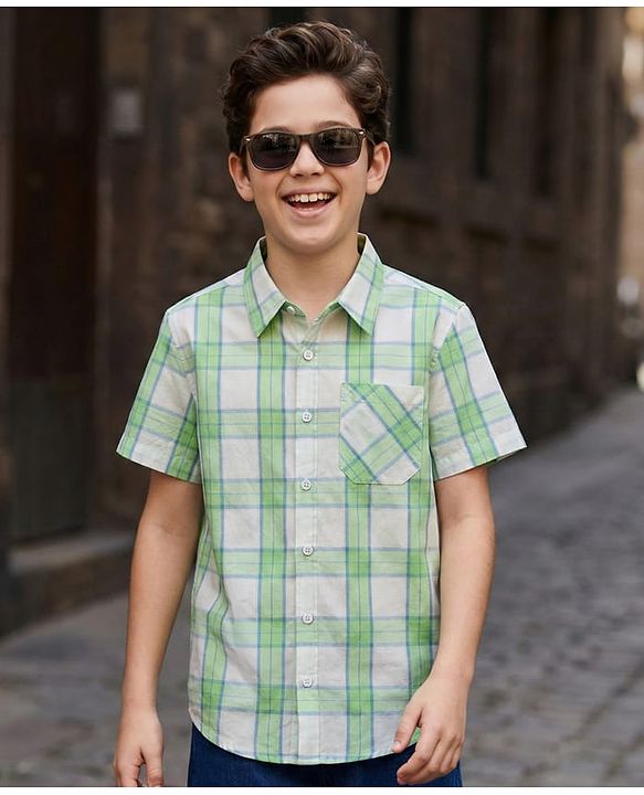 Pine Kids Cotton Woven Half Sleeves Checkered Shirt - Multicolor