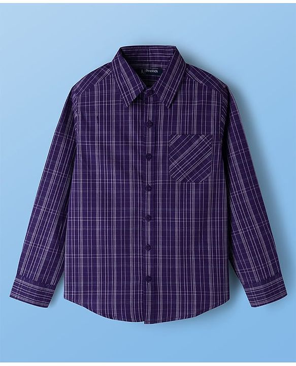 Pine Kids 8-9Y Male Purple 100% Cotton Woven Full Sleeves Checks Shirt With Sleeveless Tank T-Shirt