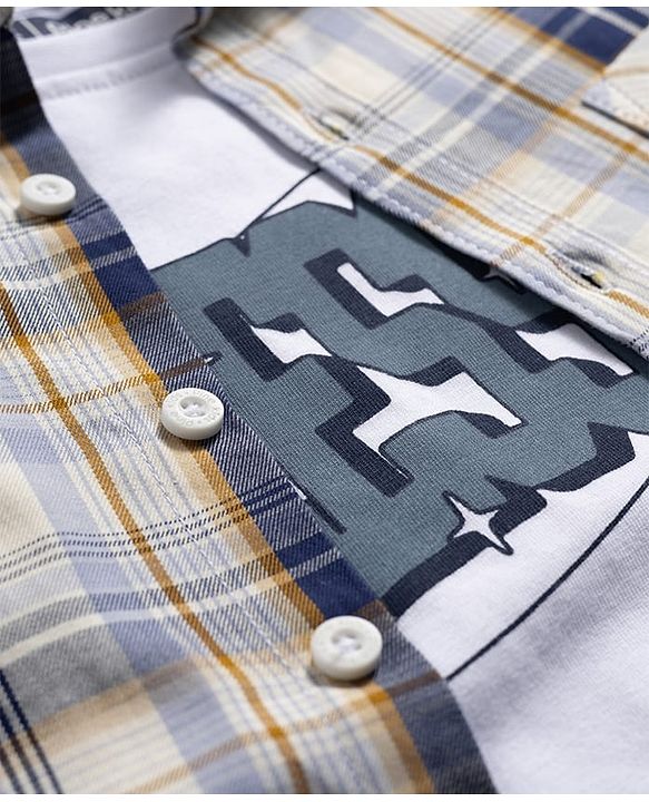 Pine Kids Cotton Woven Full Sleeves Checks Shirt With Printed Inner Tee - Multicolor