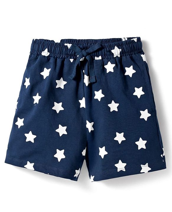 Pine Kids Single Jersey Knit Half Sleeves T-Shirt & Shorts Night-Suit With Star & Text Print - Blue