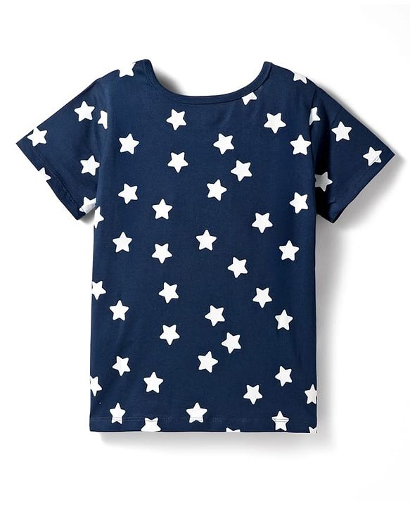 Pine Kids Single Jersey Knit Half Sleeves T-Shirt & Shorts Night-Suit With Star & Text Print - Blue