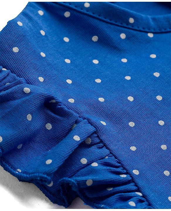 Babyhug Cotton Knit Sleeveless Nighty with Polka Dot & Floral Print - Blue