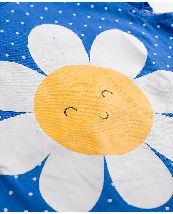 Babyhug Cotton Knit Sleeveless Nighty with Polka Dot & Floral Print - Blue