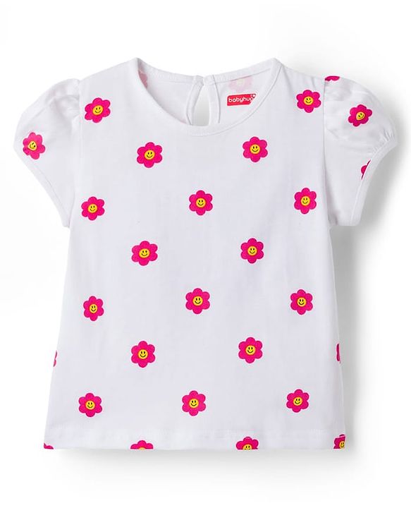 Babyhug Cotton Woven Frock & Half Sleeves Inner Tee With Floral Print & Embroidery - Navy Blue & White