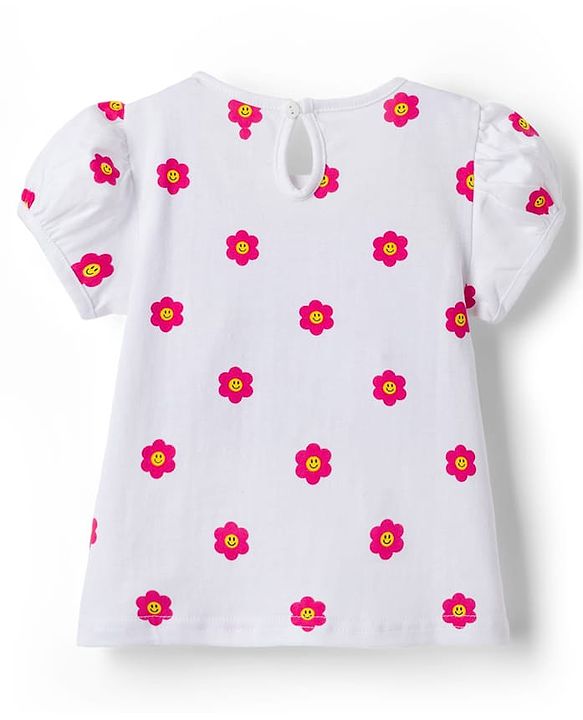 Babyhug Cotton Woven Frock & Half Sleeves Inner Tee With Floral Print & Embroidery - Navy Blue & White