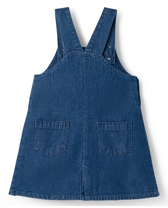 Babyhug Cotton Woven Frock & Half Sleeves Inner Tee With Floral Print & Embroidery - Navy Blue & White