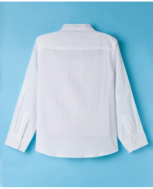 Pine Kids Cotton Woven Full Sleeves Mandarin Collar Solid Shirt - White