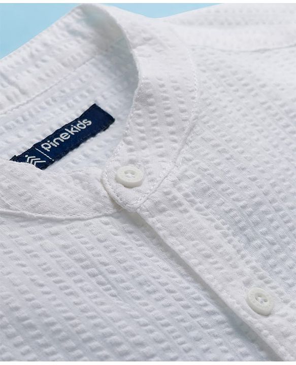 Pine Kids Cotton Woven Full Sleeves Mandarin Collar Solid Shirt - White