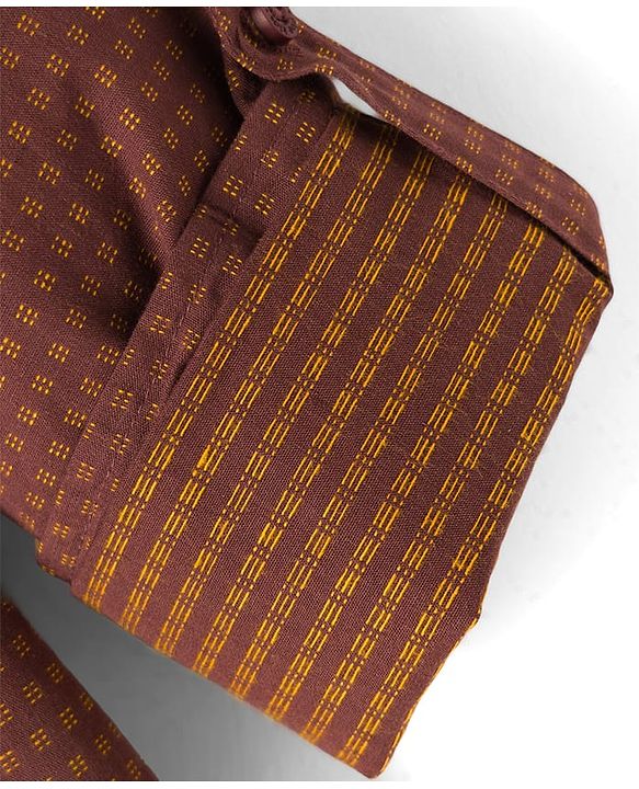 Pine Kids Cotton Woven Full Sleeves Mandarin Collar Printed Shirt - Brown