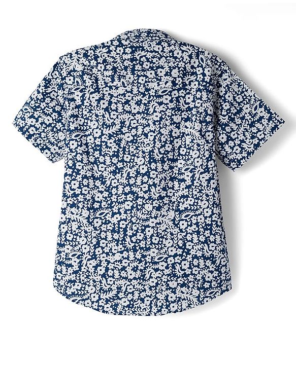 Pine Kids Cotton Knit Half Sleeves Floral Printed Shirt - Blue