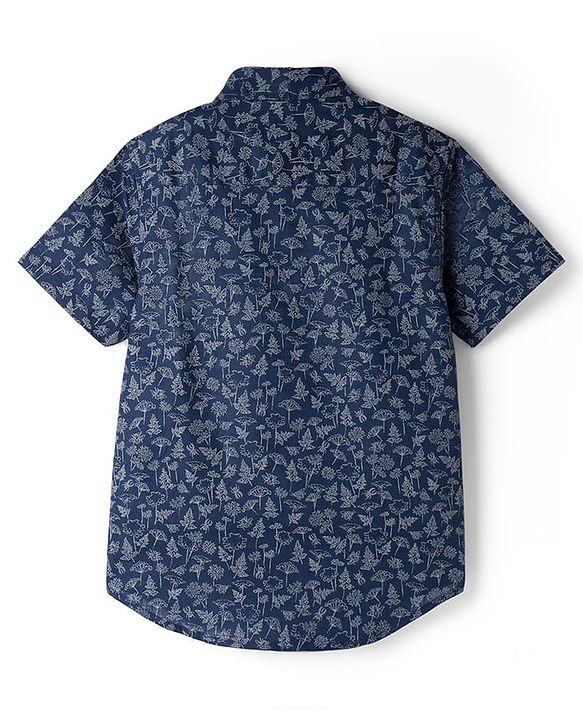 Pine Kids Cotton Knit Half Sleeves Shirt With Floral Printed - Navy Blue