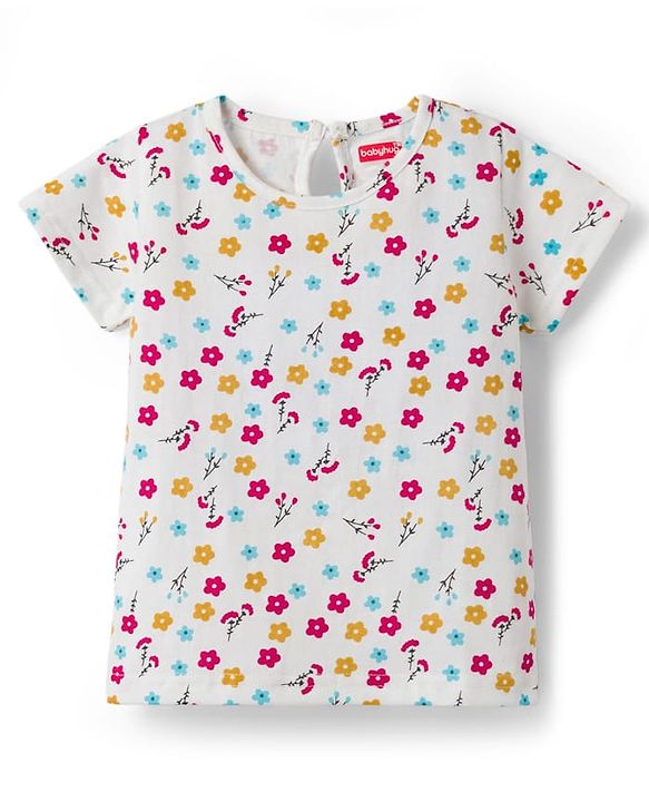 Babyhug Cotton Woven Frock & Half Sleeves Inner Tee With Floral Print & Embroidery - Yellow & White