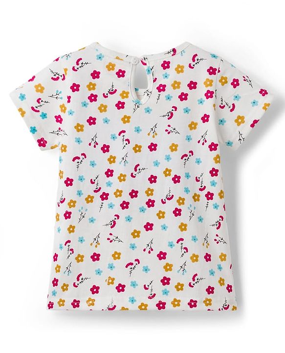 Babyhug Cotton Woven Frock & Half Sleeves Inner Tee With Floral Print & Embroidery - Yellow & White