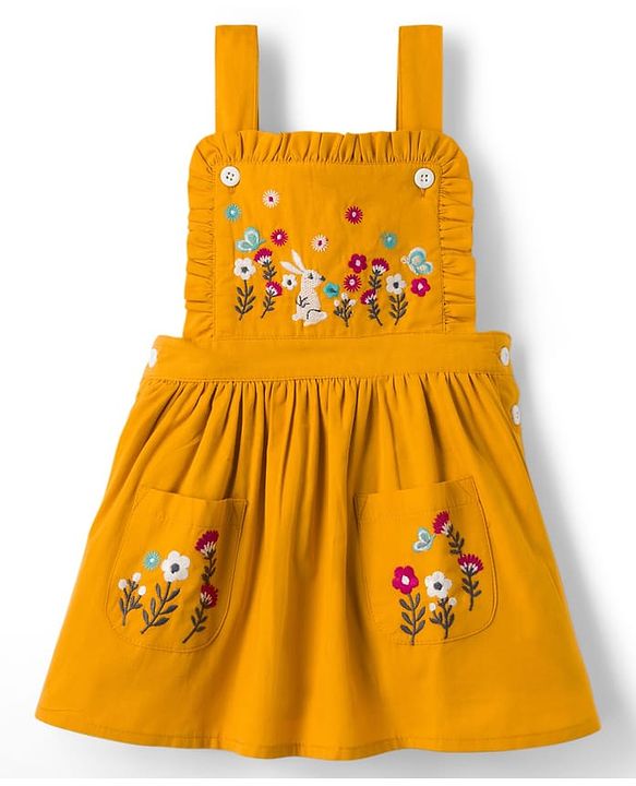 Babyhug Cotton Woven Frock & Half Sleeves Inner Tee With Floral Print & Embroidery - Yellow & White