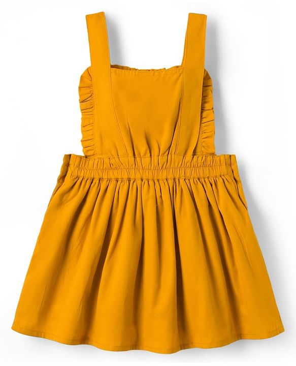 Babyhug Cotton Woven Frock & Half Sleeves Inner Tee With Floral Print & Embroidery - Yellow & White