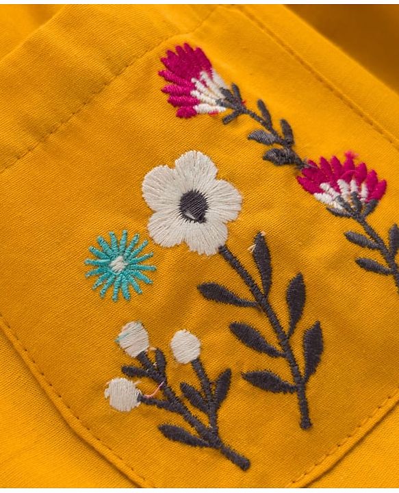 Babyhug Cotton Woven Frock & Half Sleeves Inner Tee With Floral Print & Embroidery - Yellow & White