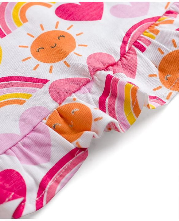 Babyhug Cotton Knit Sleeveless Rainbow & Hearts Printed Nighty - White