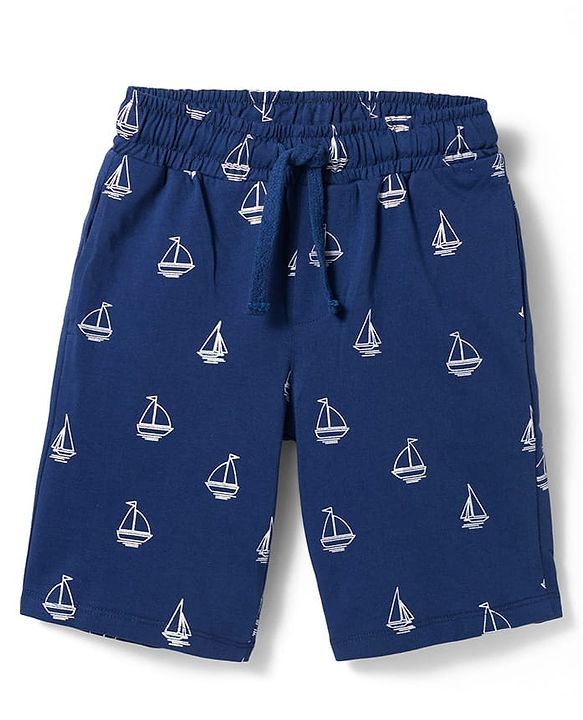 Pine Kids 100% Cotton Knit Half Sleeves Nautical Theme Printed  Co-Ords T-Shirt & Shorts Night Suit - Navy Blue
