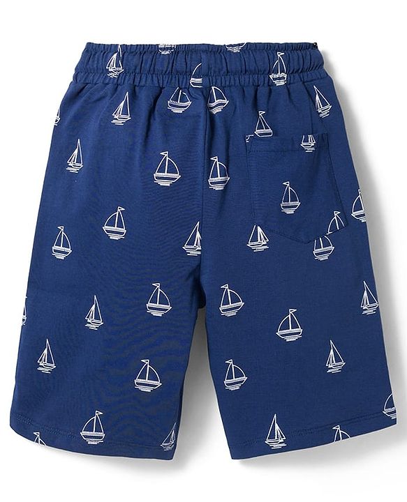 Pine Kids 100% Cotton Knit Half Sleeves Nautical Theme Printed  Co-Ords T-Shirt & Shorts Night Suit - Navy Blue