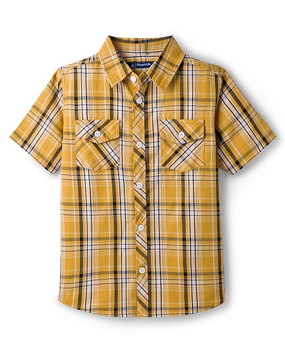 Pine Kids Cotton Woven Half Sleeves Checks Shirt - Yellow