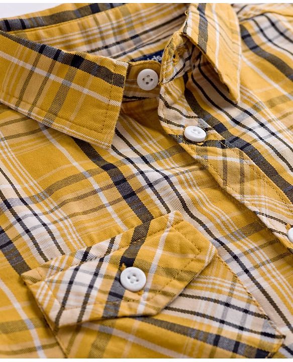 Pine Kids Cotton Woven Half Sleeves Checks Shirt - Yellow