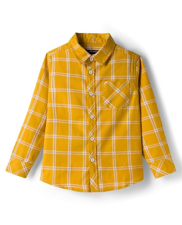 Pine Kids Cotton Woven Full Sleeves Checks Shirt - Yellow