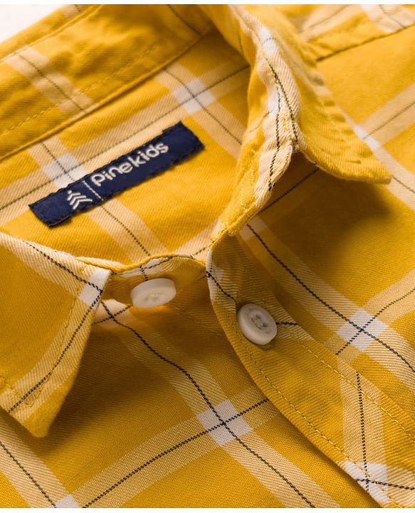 Pine Kids Cotton Woven Full Sleeves Checks Shirt - Yellow