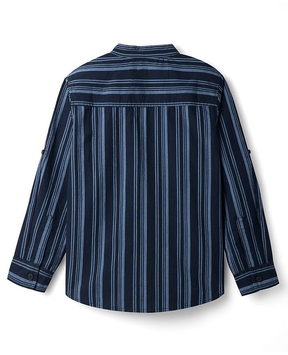 Pine Kids Cotton Woven Full Sleeves Striped Shirt - Navy Blue