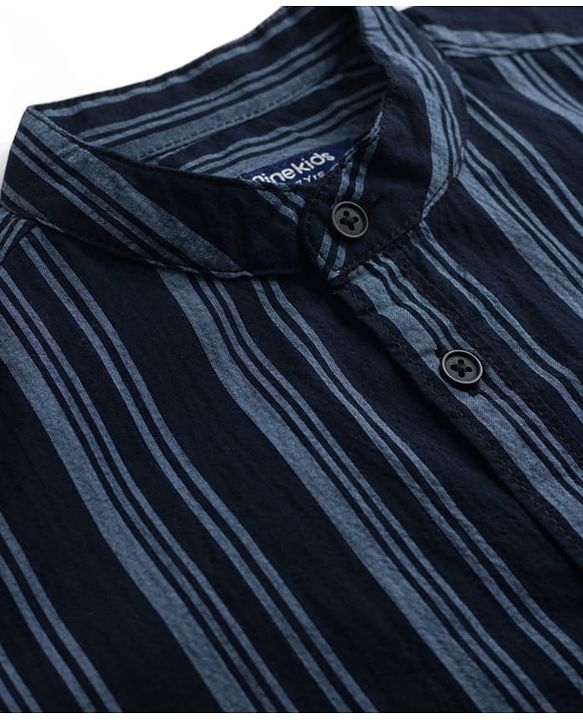Pine Kids Cotton Woven Full Sleeves Striped Shirt - Navy Blue