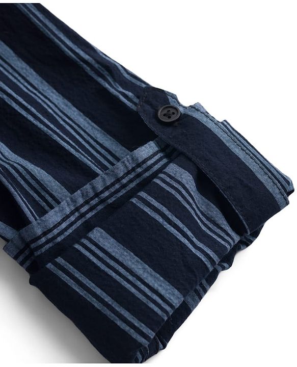 Pine Kids Cotton Woven Full Sleeves Striped Shirt - Navy Blue