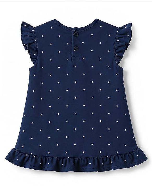 Babyhug Cotton Knit Sleeveless Text Polka Dots & Floral Printed Nighty - Navy Blue