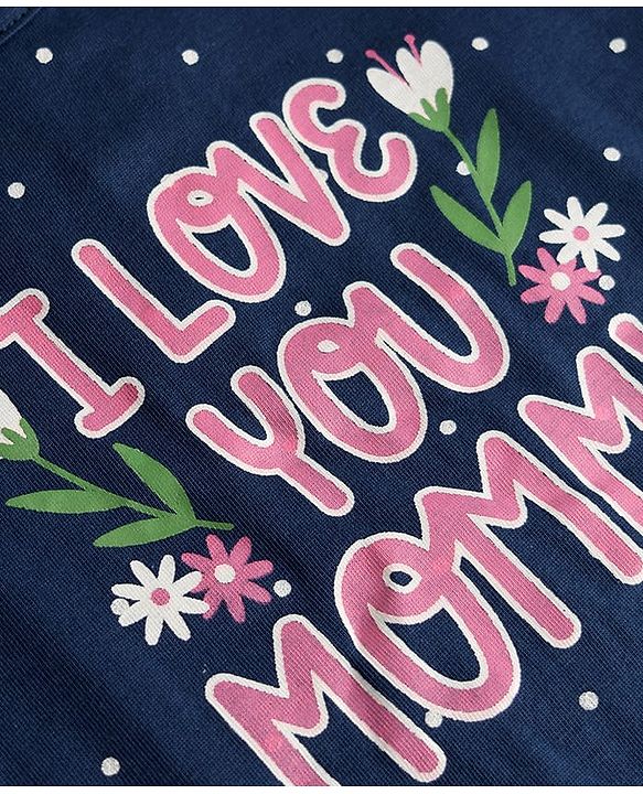 Babyhug Cotton Knit Sleeveless Text Polka Dots & Floral Printed Nighty - Navy Blue