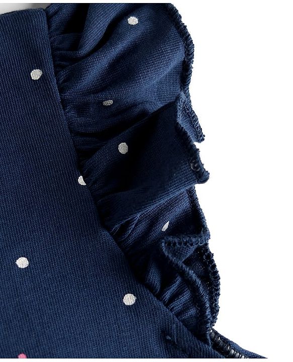 Babyhug Cotton Knit Sleeveless Text Polka Dots & Floral Printed Nighty - Navy Blue