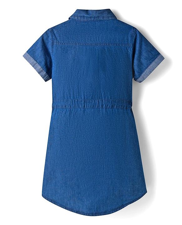 Pine Kids Cotton Woven Half Sleeves Solid Colour Shirt Style Dress - Blue