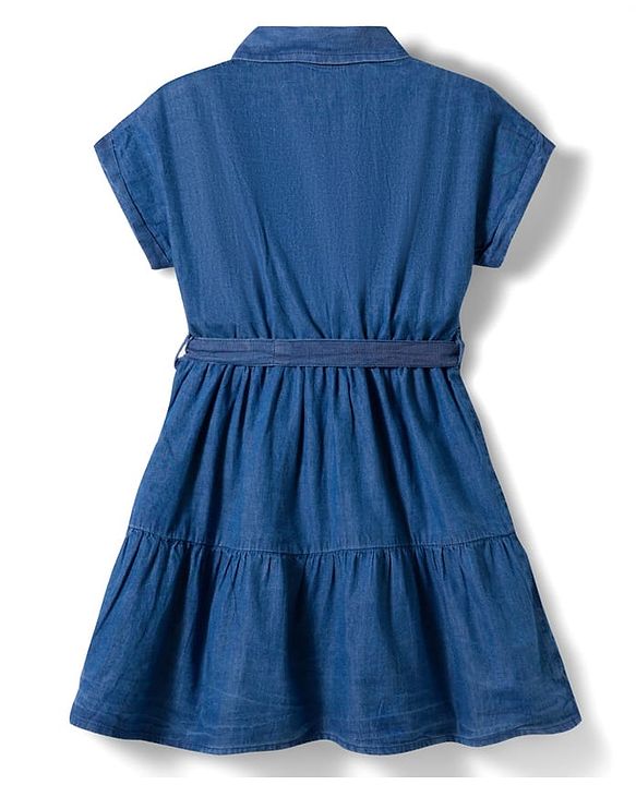 Pine Kids Cotton Woven Half Sleeves Solid Shirt Dress - Blue