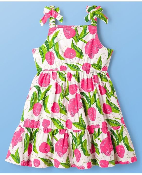 Pine Kids 100% Cotton Woven Sleeveless Floral Printed Frock - Multicolour