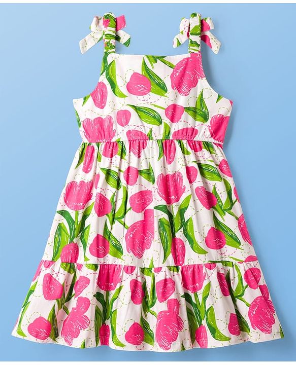 Pine Kids 100% Cotton Woven Sleeveless Floral Printed Frock - Multicolour