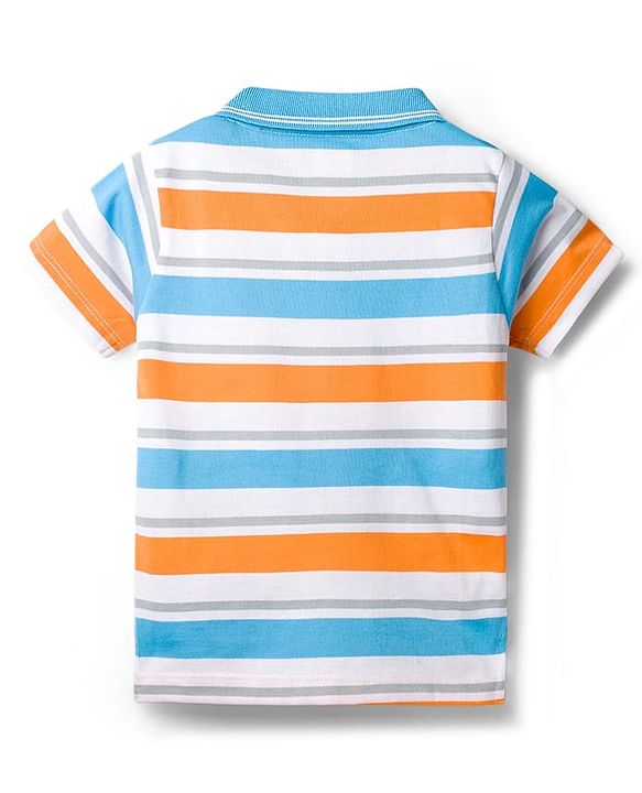 Babyhug Cotton Knit Half Sleeves Striped Number Embroidery Polo T-Shirt - MultiColour