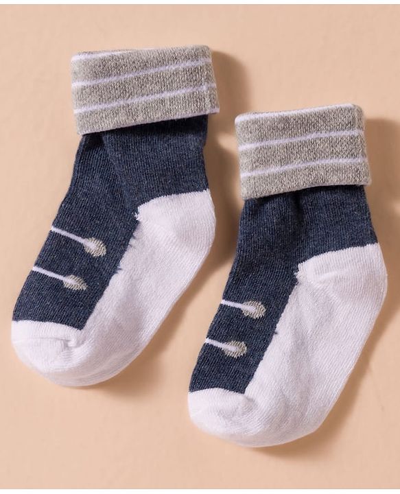 Cute Walk by Babyhug Non Terry Knit Antibacterial Ankle Length Socks With Design Pack of 3 - Red Light Blue & Navy Blue