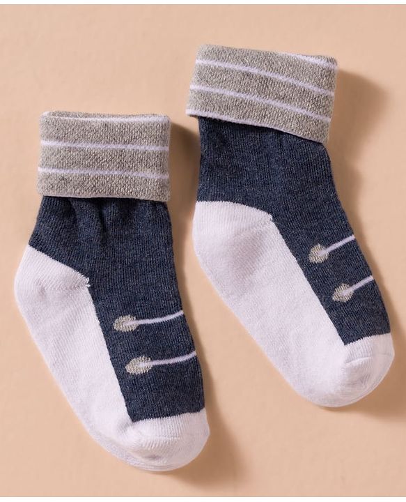 Cute Walk by Babyhug Non Terry Knit Antibacterial Ankle Length Socks With Design Pack of 3 - Red Light Blue & Navy Blue