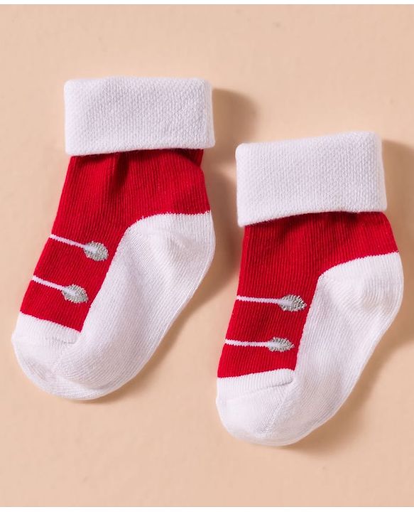 Cute Walk by Babyhug Non Terry Knit Antibacterial Ankle Length Socks With Design Pack of 3 - Red Light Blue & Navy Blue