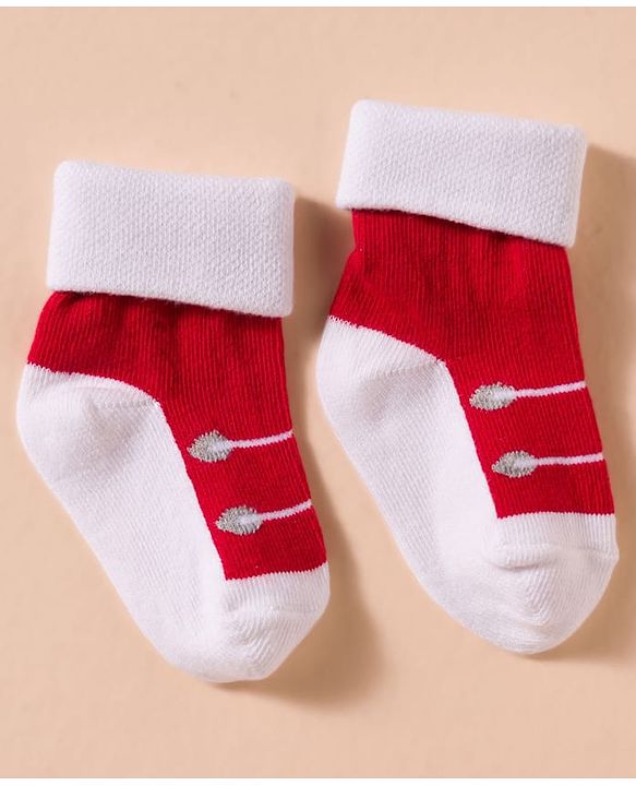 Cute Walk by Babyhug Non Terry Knit Antibacterial Ankle Length Socks With Design Pack of 3 - Red Light Blue & Navy Blue