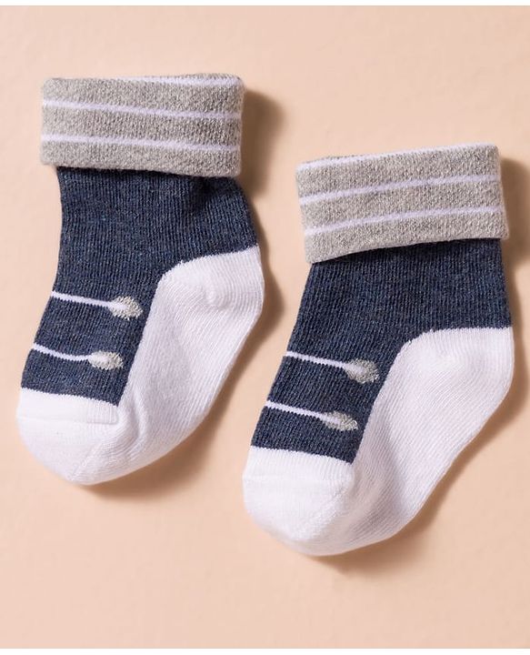 Cute Walk by Babyhug Non Terry Knit Antibacterial Ankle Length Socks With Design Pack of 3 - Red Light Blue & Navy Blue