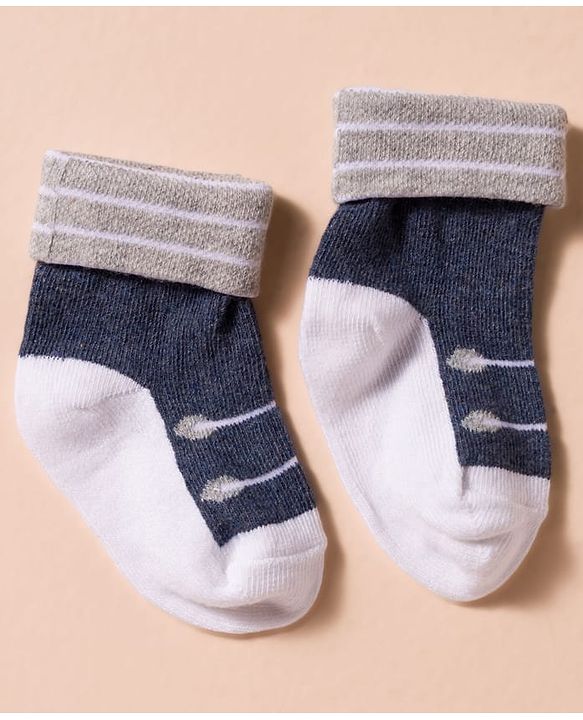 Cute Walk by Babyhug Non Terry Knit Antibacterial Ankle Length Socks With Design Pack of 3 - Red Light Blue & Navy Blue