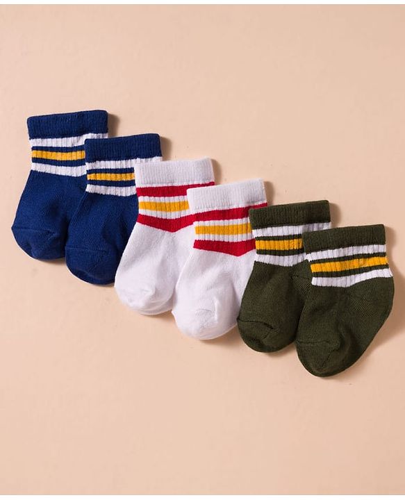 Cute Walk by Babyhug Non Terry Cotton Knit Anti Bacterial Socks Ankle Length Pack of 3 - Multicolour
