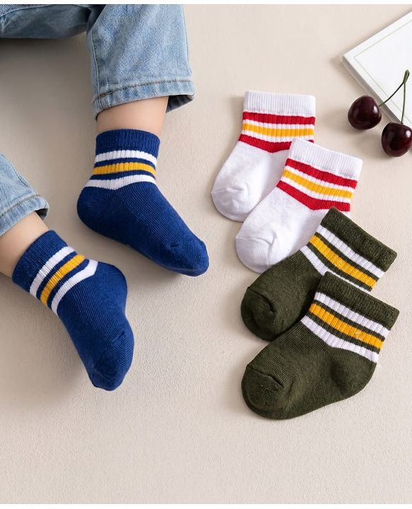 Cute Walk by Babyhug Non Terry Cotton Knit Anti Bacterial Socks Ankle Length Pack of 3 - Multicolour